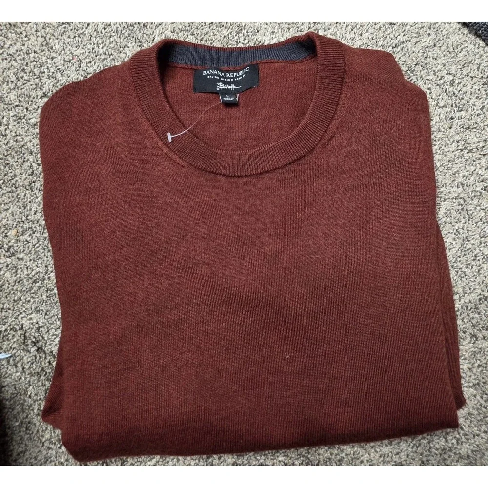 Banana Republic Sweater Size Large Merino Wool Crew Neck Heather Burgundy